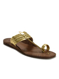 Women's Leather Gold Kolhapuri Sandal