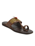 Kolapuri Centre Leather Brown Kolhapuri Jari Sandal