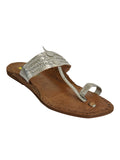 Women's Leather Silver Kolhapuri Sandal