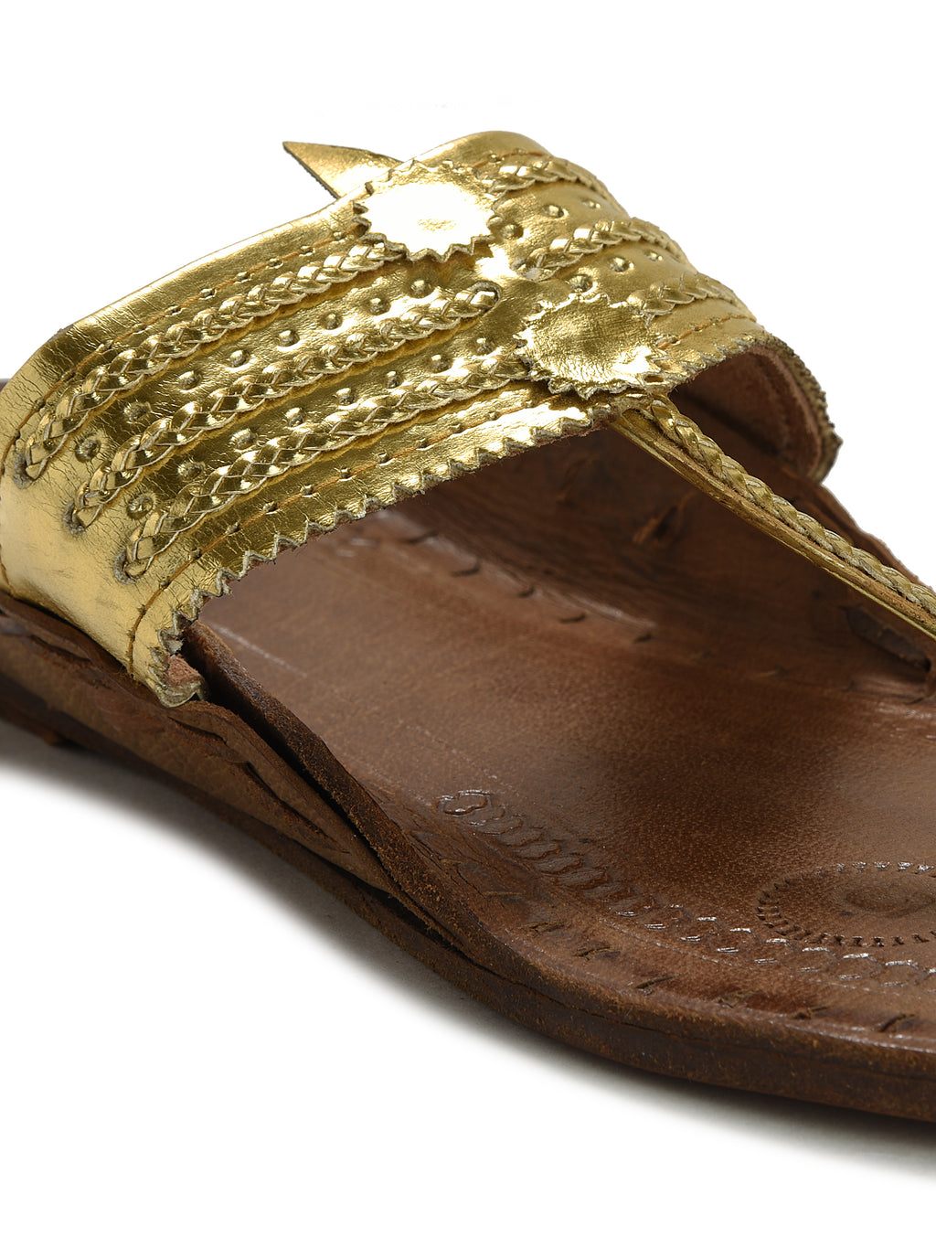 Women's Leather Gold Kolhapuri Sandal