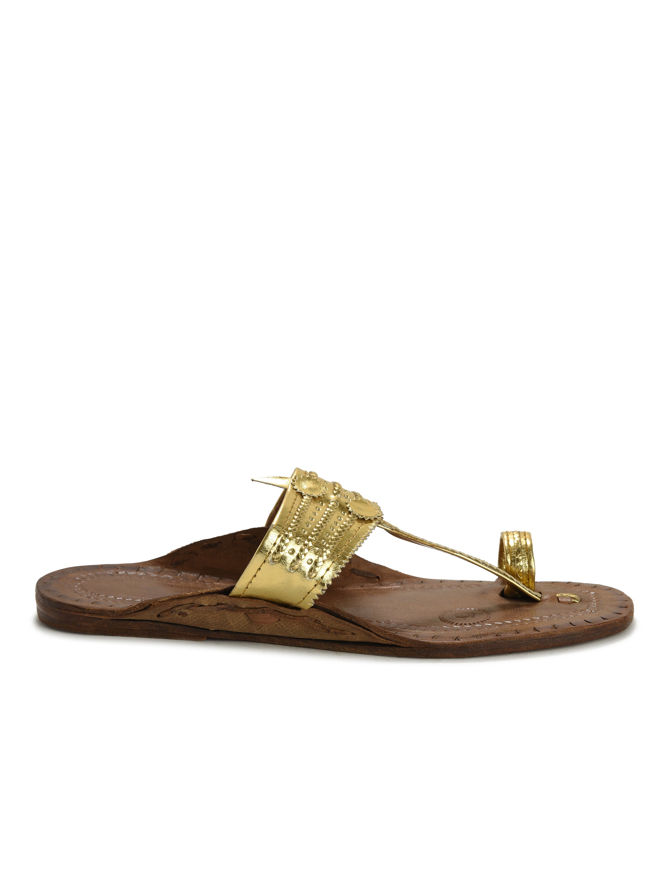 Women's Leather Gold Kolhapuri Sandal