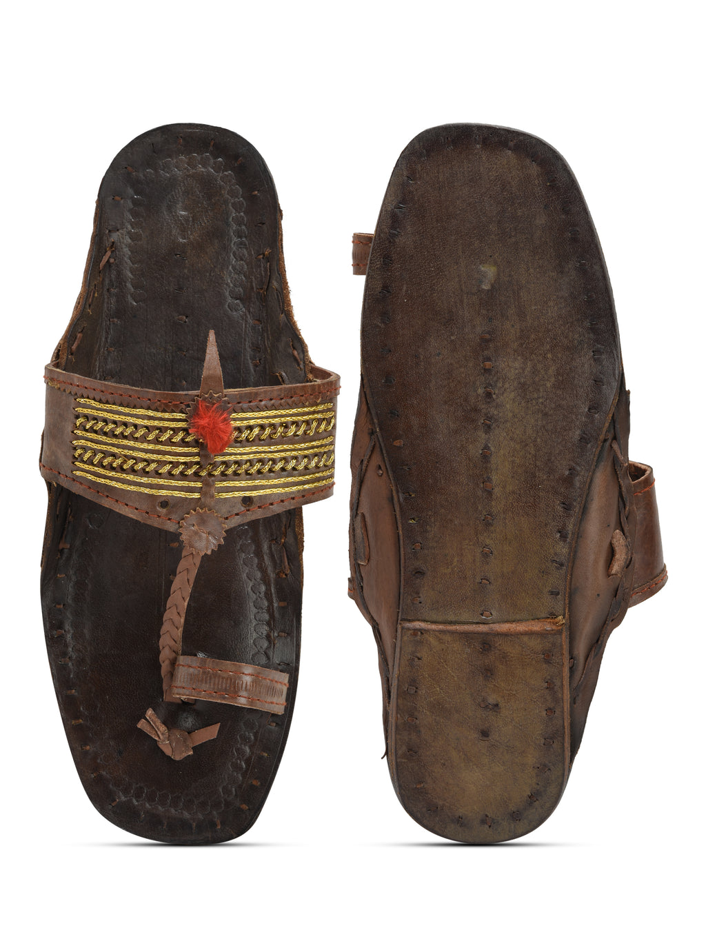 Kolapuri Centre Leather Brown Kolhapuri Jari Sandal
