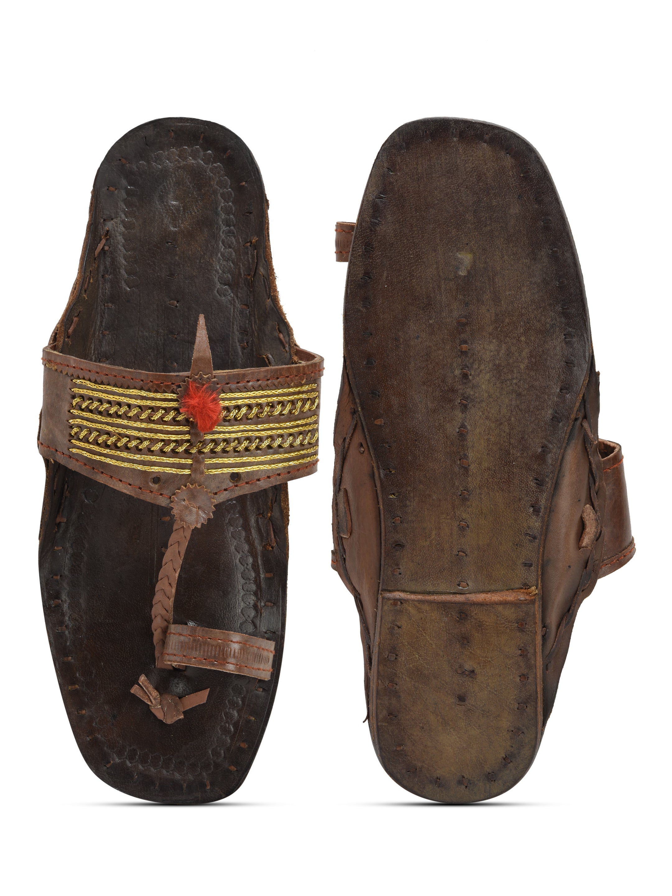 Kolapuri Centre Leather Brown Kolhapuri Jari Sandal