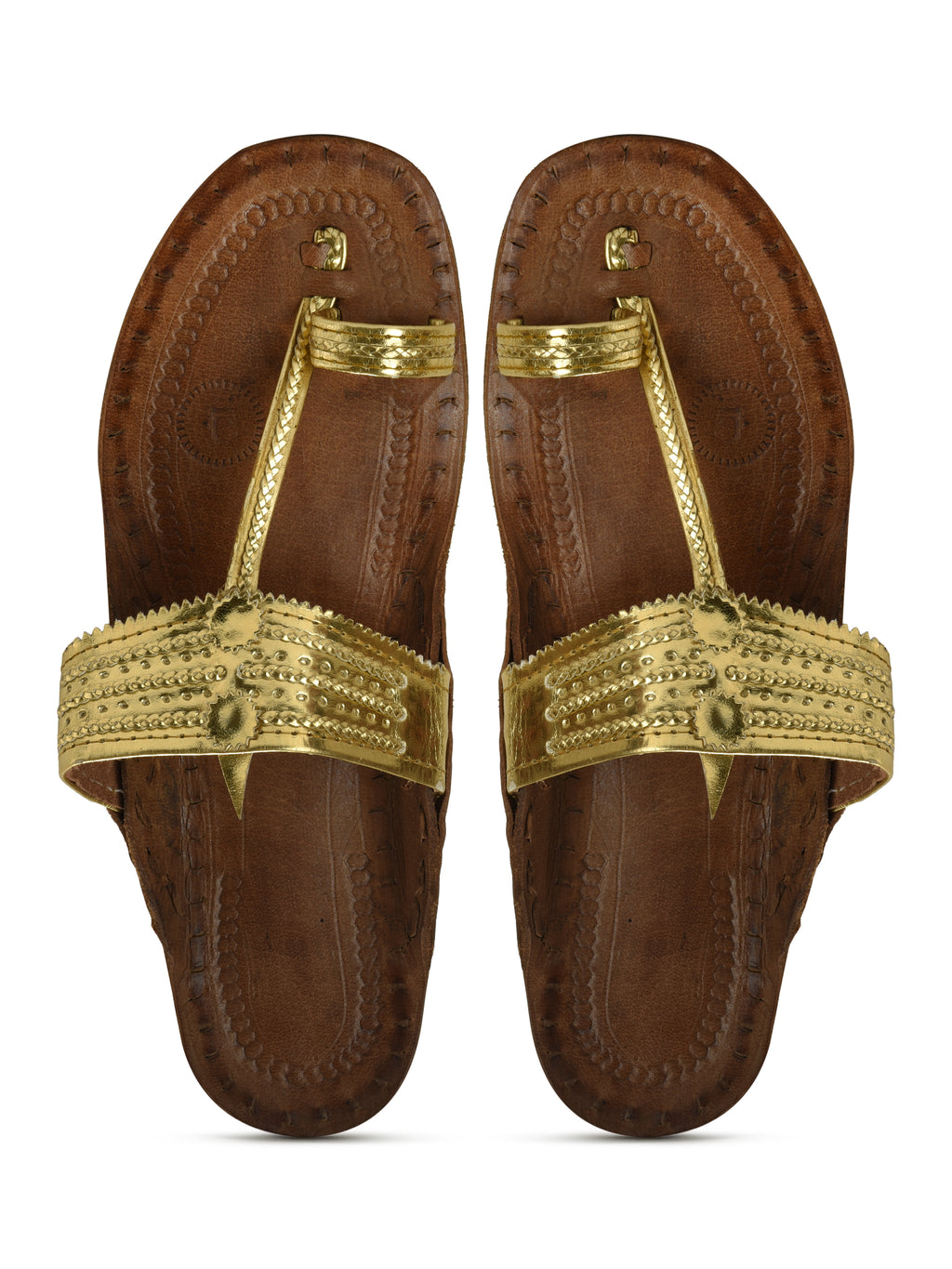 Women's Leather Gold Kolhapuri Sandal