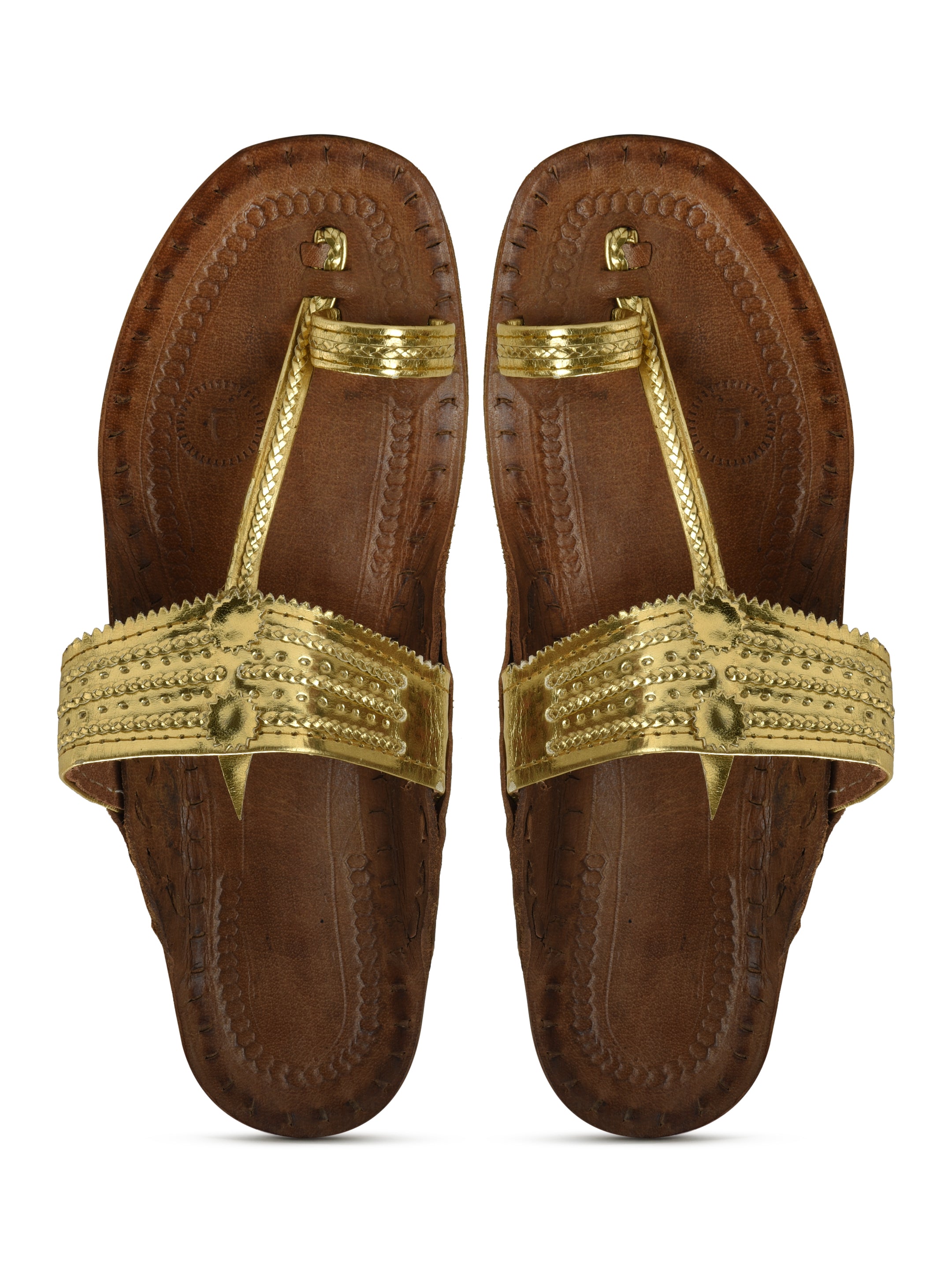 Women's Leather Gold Kolhapuri Sandal