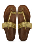 Women's Leather Gold Kolhapuri Sandal