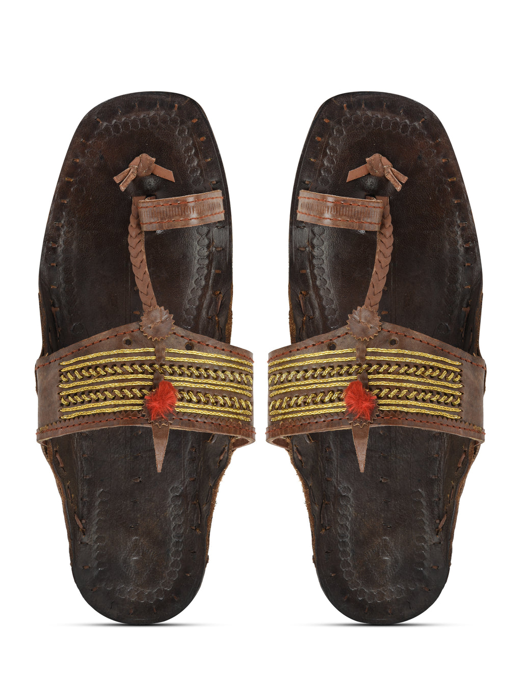 Kolapuri Centre Leather Brown Kolhapuri Jari Sandal