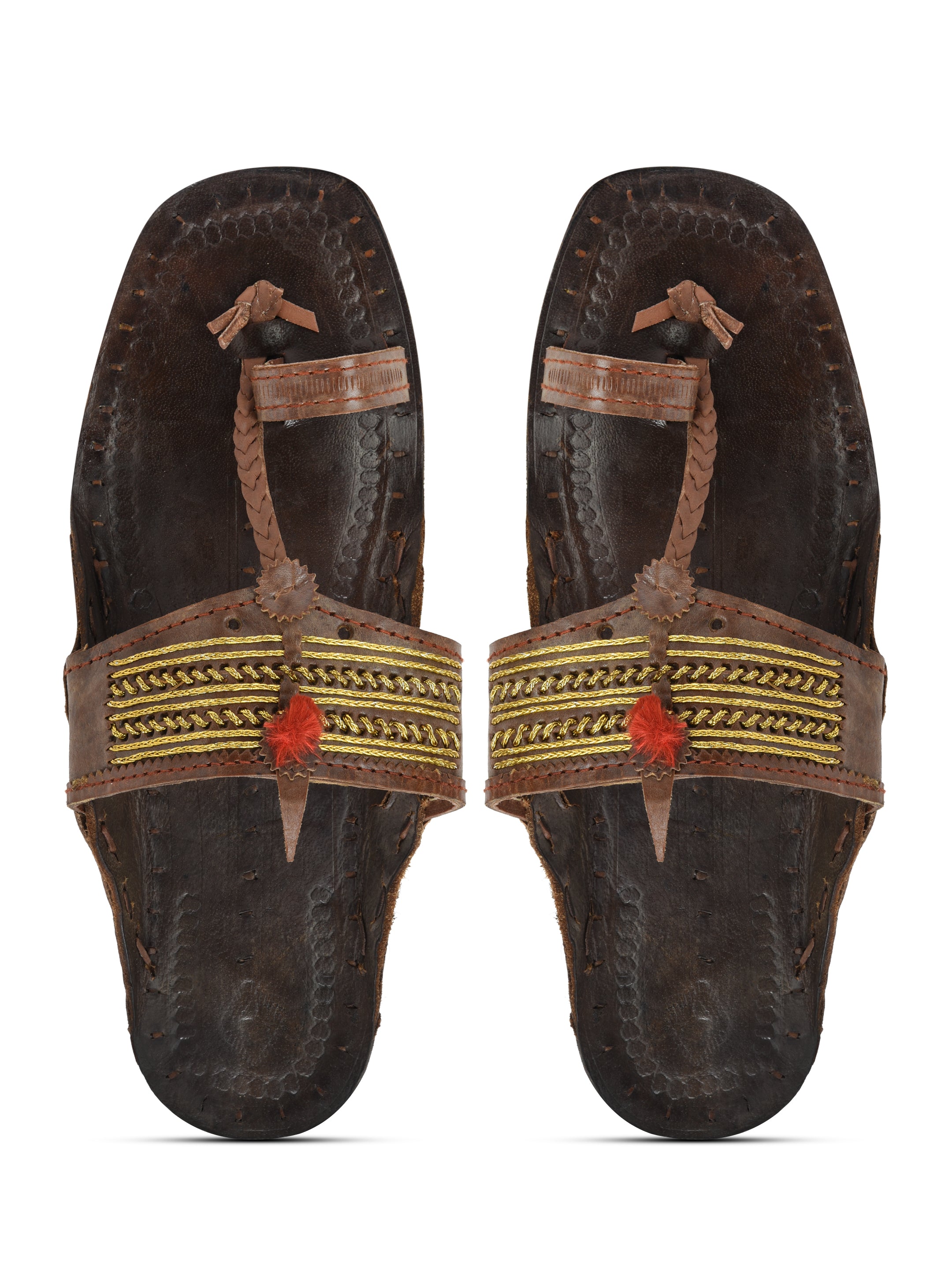 Kolapuri Centre Leather Brown Kolhapuri Jari Sandal