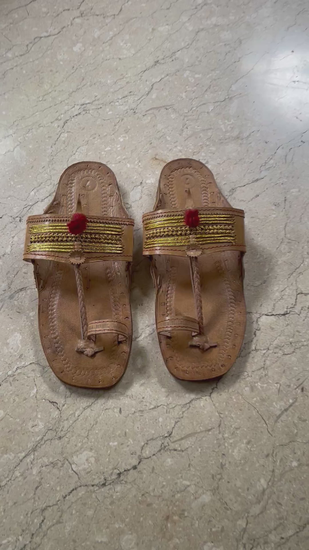Kolapuri Centre Leather Tan Kolhapuri Jari Sandal