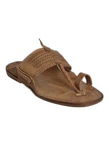 Kolapuri Centre Leather Tan Kolhapuri Sandals