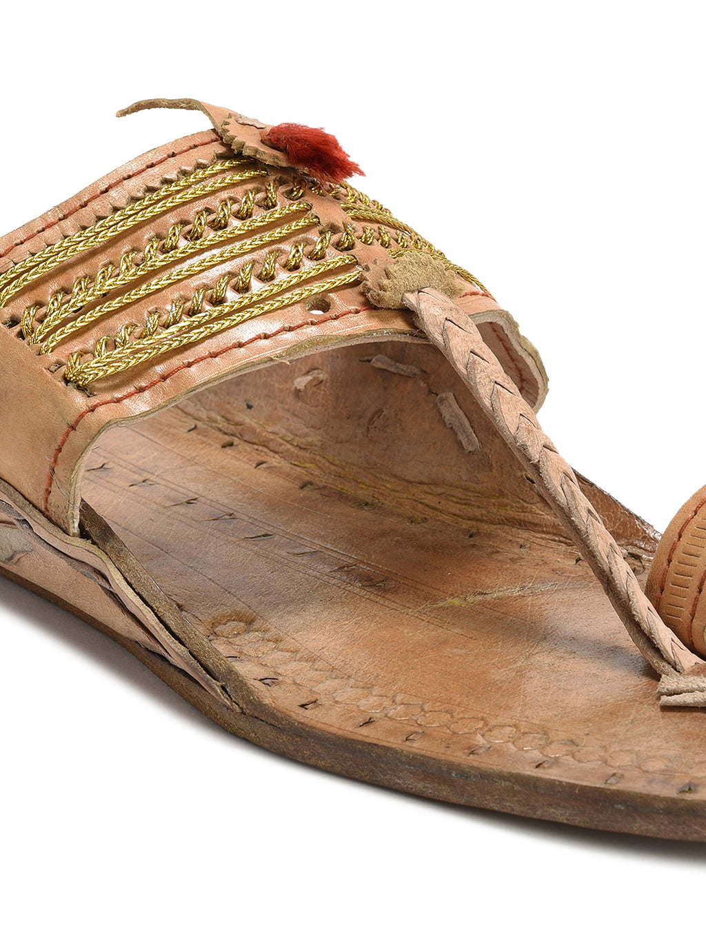 Kolapuri Centre Leather Tan Kolhapuri Jari Sandal