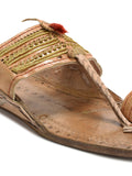 Kolapuri Centre Leather Tan Kolhapuri Jari Sandal