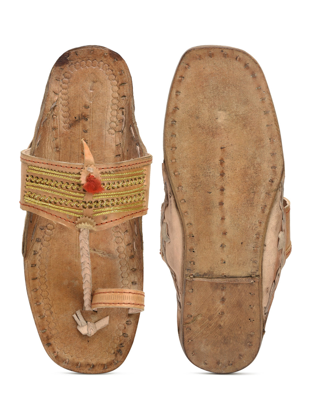 Kolapuri Centre Leather Tan Kolhapuri Jari Sandal