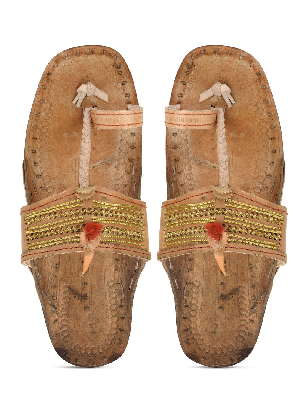 Kolapuri Centre Leather Tan Kolhapuri Jari Sandal