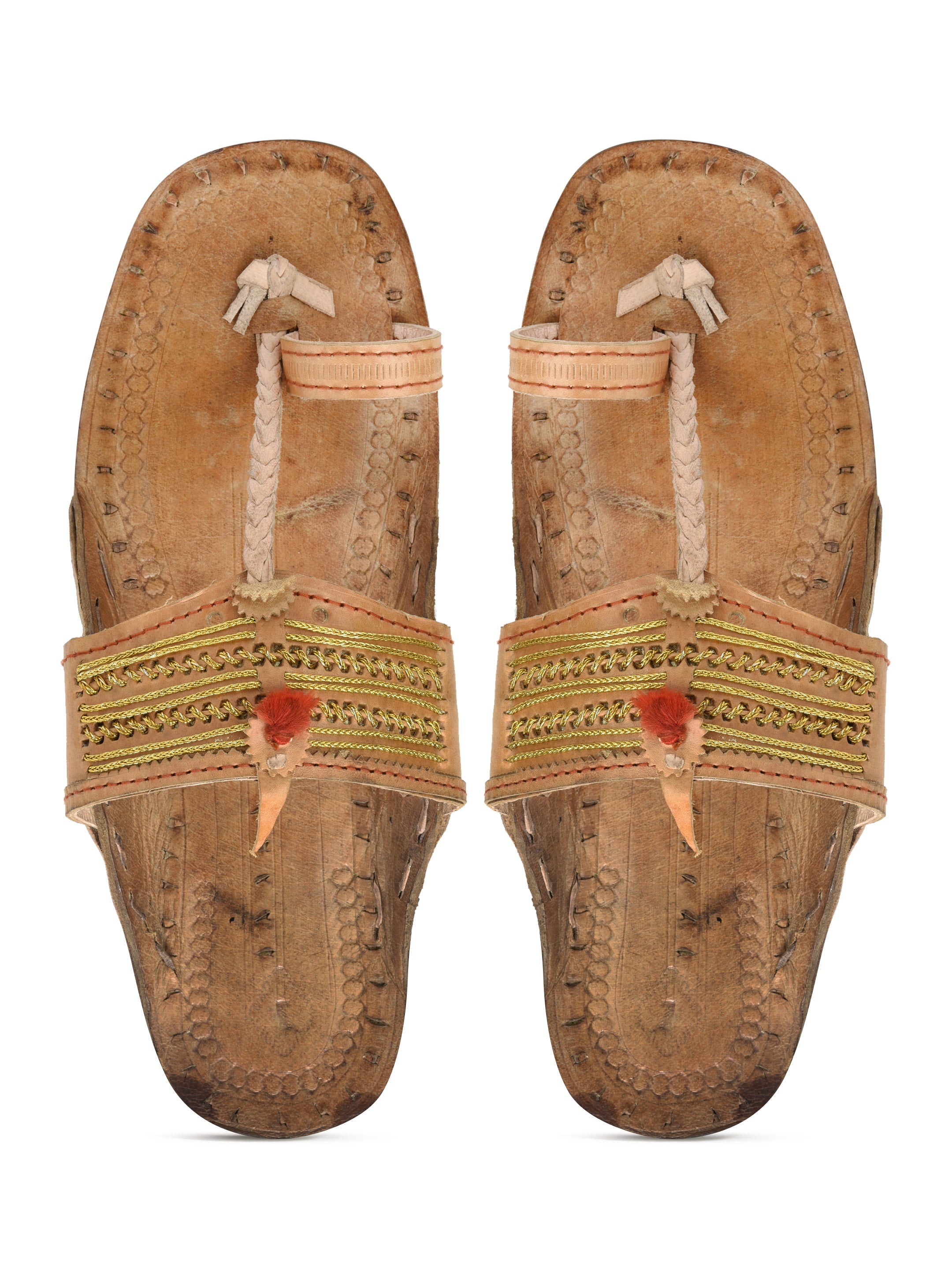 Kolapuri Centre Leather Tan Kolhapuri Jari Sandal